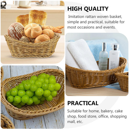 2Pcs Rattan Yuanbao Shaped Fruit Tray Home Storage Basket Living Room Tray