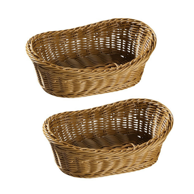2Pcs Rattan Yuanbao Shaped Fruit Tray Home Storage Basket Living Room Tray