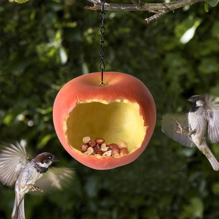 Resin Apple Bird Feeder Hanging Outdoor Garden Wild Bird Feeding Station