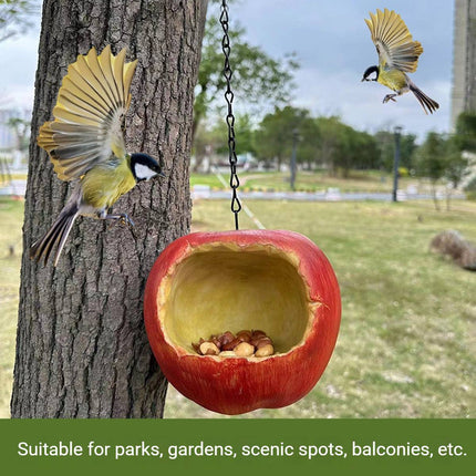 Resin Apple Bird Feeder Hanging Outdoor Garden Wild Bird Feeding Station