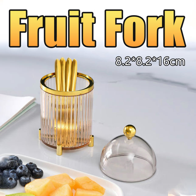 10PCS Stainless Steel Fruit Forks Gold Portable Dessert Cake Tableware Set