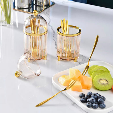 10PCS Stainless Steel Fruit Forks Gold Portable Dessert Cake Tableware Set
