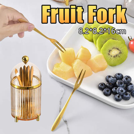 10PCS Stainless Steel Fruit Forks Gold Portable Dessert Cake Tableware Set