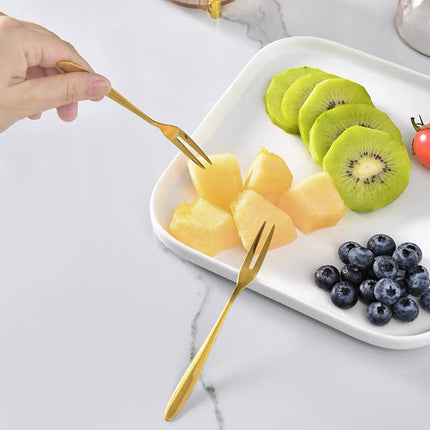 10PCS Stainless Steel Fruit Forks Gold Portable Dessert Cake Tableware Set