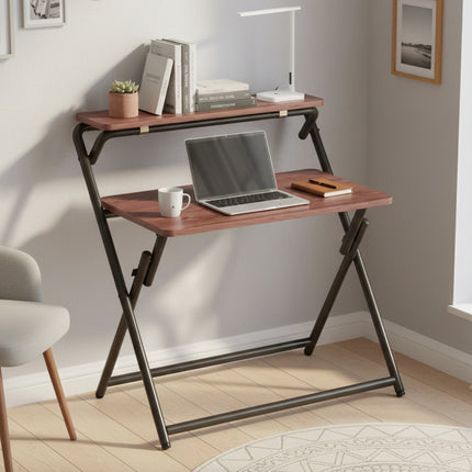 Double Layer Foldable Desk Sturdy Frame Heavy Duty for Home Office Study Use