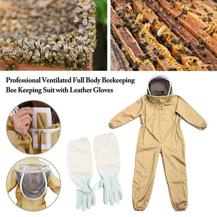 Full Beekeeping Suit Bee Suit Heavy Duty Leather Ventilated Keeping Gloves