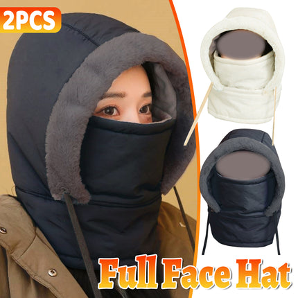2PCS Winter Warm Hat Windproof Ski Cap With Earmuffs Thick Neck Cover Face Mask