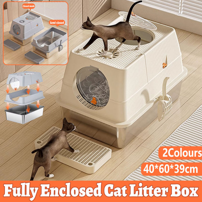 Cat Litter Box Fully Enclosed Flip Top Design Large Size Covered Toilet for Pets