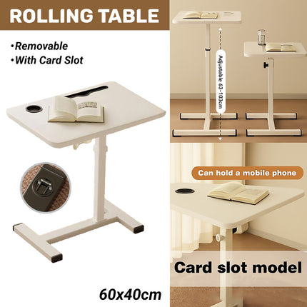 Rolling Bedside Table with Wheels Height Adjustable for Home Office Space Saving