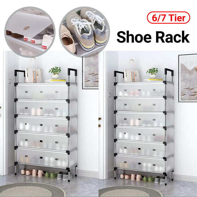 6/7 Tier Shoe Rack Cabinet Dust Proof Sturdy for Home Entryway Space Saving