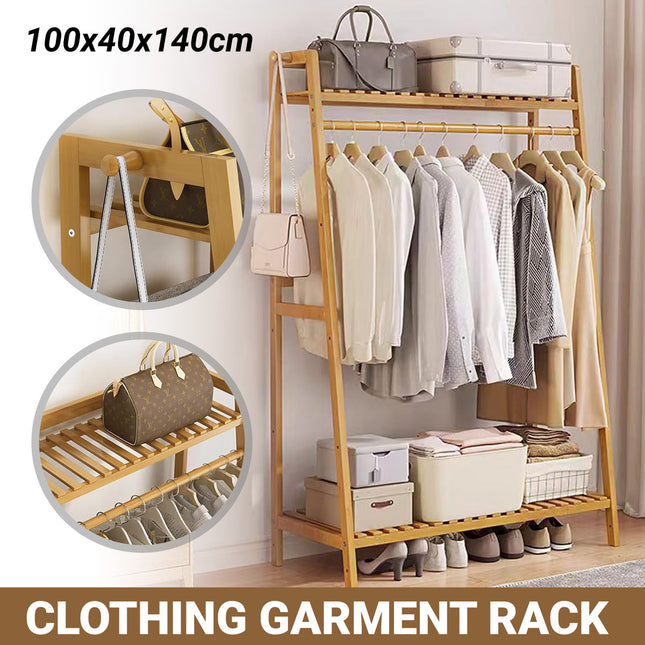 Bamboo Clothes Garment Rack Stable Structure Durable Space Saving Home Daily Use