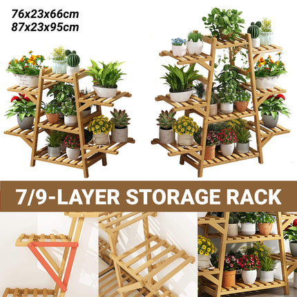 Modern Bamboo Multi Layer Plant Stand Indoor Flower Pot Shelf for Balcony and Living Room