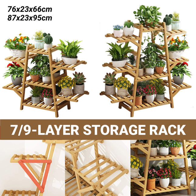 Modern Bamboo Multi Layer Plant Stand Indoor Flower Pot Shelf for Balcony and Living Room