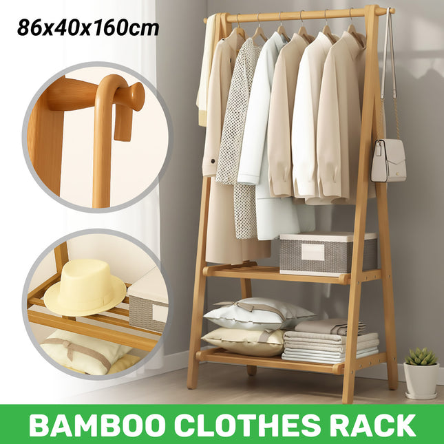 Bamboo Clothes Rack Foldable Durable Space Saving for Clothes Hats Coats Use