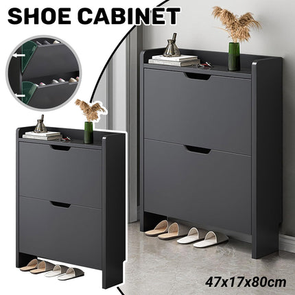 Ultra Thin Flip Down Shoe Cabinet Entryway Storage Organizer with 2 Doors
