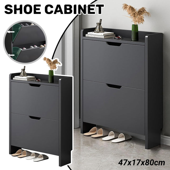 Ultra Thin Flip Down Shoe Cabinet Entryway Storage Organizer with 2 Doors