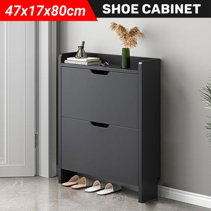 Ultra Thin Flip Down Shoe Cabinet Entryway Storage Organizer with 2 Doors