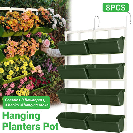 8pcs Multi Tier Hanging Plant Stand Vertical Garden PP Pots for Balcony Fence