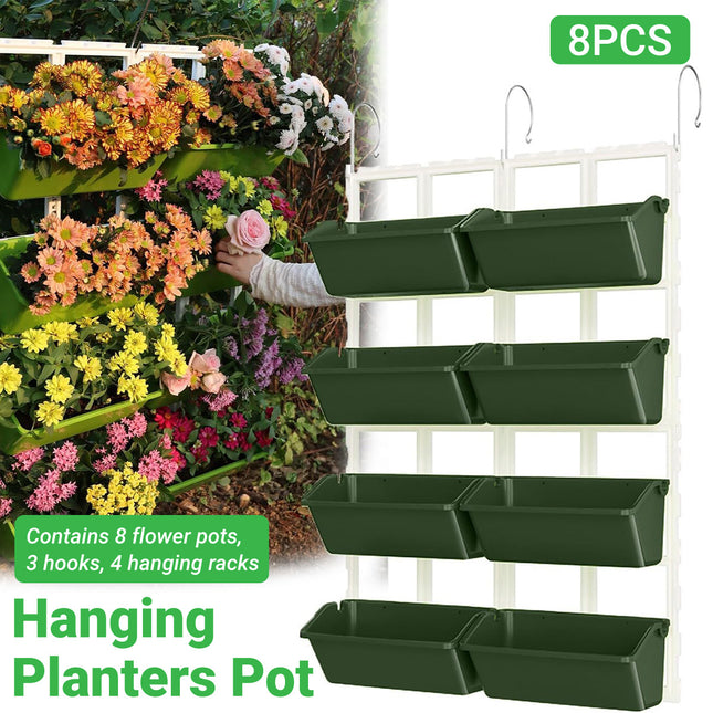 8pcs Multi Tier Hanging Plant Stand Vertical Garden PP Pots for Balcony Fence