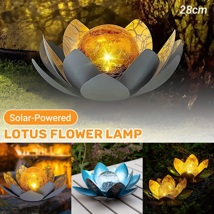 Solar Powered Lotus Flower Lamp Outdoor Garden Decor IP44 Durable Grey/Blue