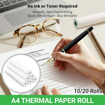 A4 Thermal Paper Roll 210mm x 8.7m 10 or 20 Rolls White No Ink Printer