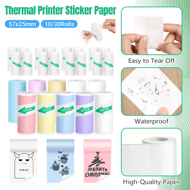Thermal Printer Sticker Paper Rolls 57x25mm 10/30 Rolls Multi Colour Label