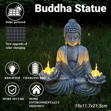 Buddha Statue Solar Light Outdoor Garden Decor Waterproof for Yard Patio Pathway