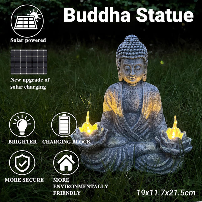 Buddha Statue Solar Light Outdoor Garden Decor Waterproof for Yard Patio Pathway