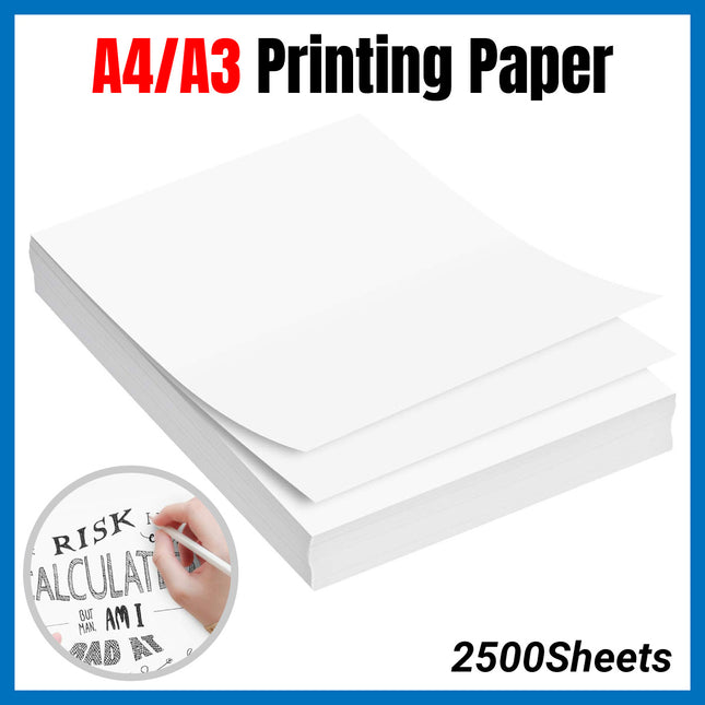 2500 Sheets A4/A3 Printing Paper Premium White No Ghosting for Home Office Use