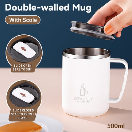 Double Walled Mug Stainless Steel 500ml Leak and Spill Proof for Hot Cold Drink