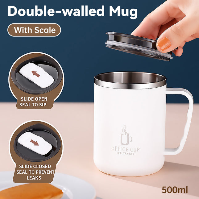 Double Walled Mug Stainless Steel 500ml Leak and Spill Proof for Hot Cold Drink