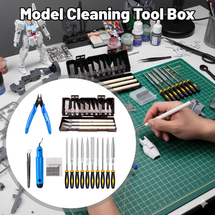 Model Cleaning Tool Kit Trimming Knife Side Cutter Files Tweezers Hobby Set