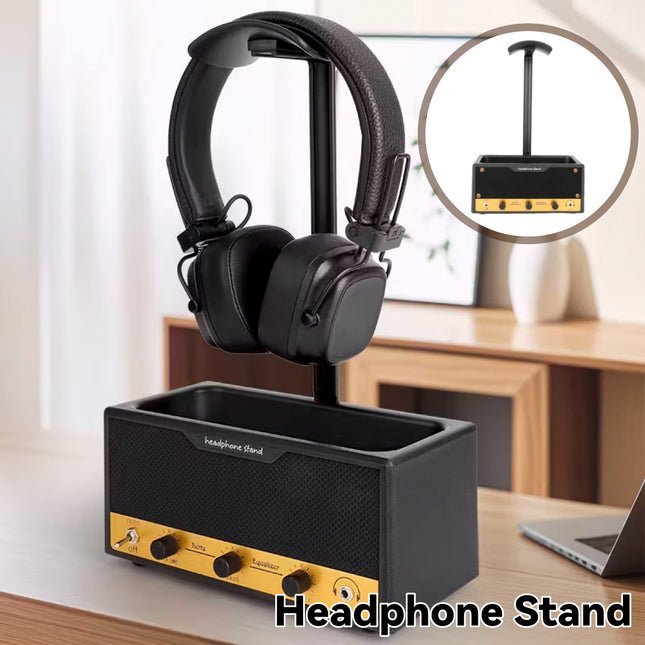 Vintage Speaker Shaped Headphone Stand Holder with Storage Box for Gaming Desk