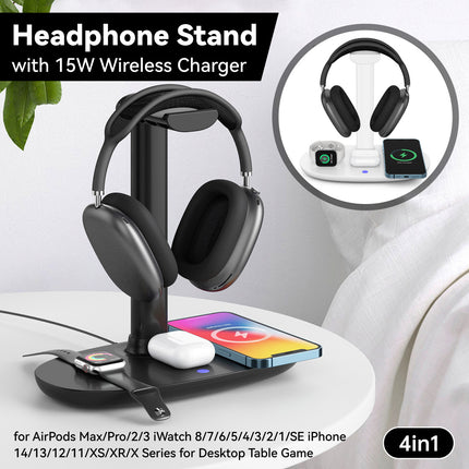 Headphone Stand with Wireless Charger 15W Fast Charging for Desk Gaming Studio