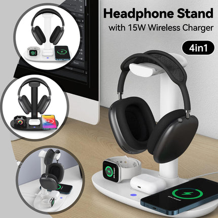 Headphone Stand with Wireless Charger 15W Fast Charging for Desk Gaming Studio