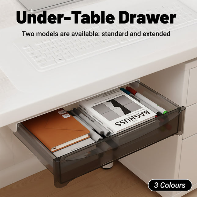Under Table Hidden Drawer Self Stick or Drill Install Home Office Storage Tray