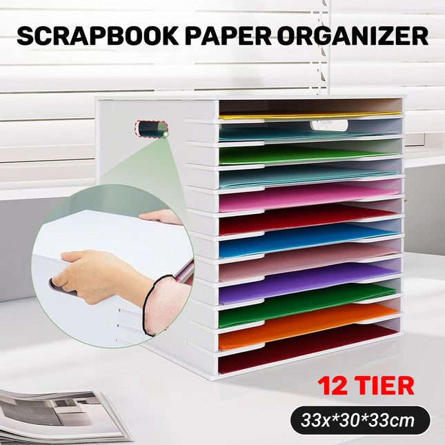 12 Tier Desktop Paper Organiser Scrapbook File Rack Office Home 33 x 30 x 33cm