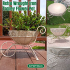 Retro Wrought Iron Trolley Flower Pot Holder 43 x 30 x 33cm Vintage Garden Decor