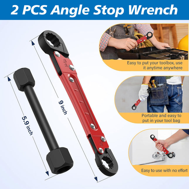 2PCS Angle Stop Wrench Portable Adjustable Durable Robust Metal for Faucet Valve