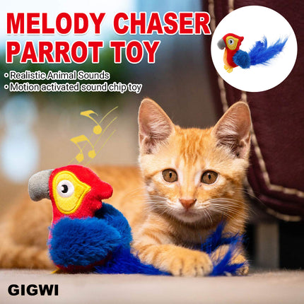 Motion Activated Parrot Cat Toy Plush with Feather Tail Realistic Animal Sound