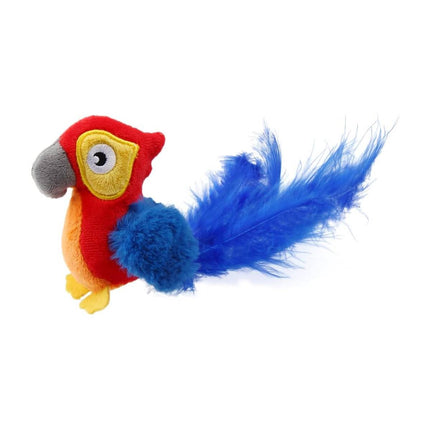 Motion Activated Parrot Cat Toy Plush with Feather Tail Realistic Animal Sound