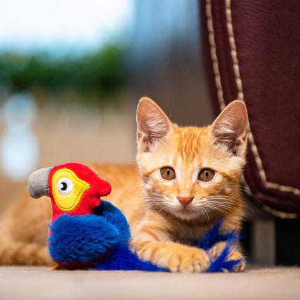 Motion Activated Parrot Cat Toy Plush with Feather Tail Realistic Animal Sound