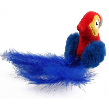 Motion Activated Parrot Cat Toy Plush with Feather Tail Realistic Animal Sound