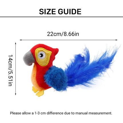 Motion Activated Parrot Cat Toy Plush with Feather Tail Realistic Animal Sound