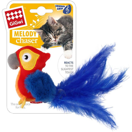 Motion Activated Parrot Cat Toy Plush with Feather Tail Realistic Animal Sound