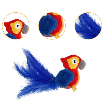 Motion Activated Parrot Cat Toy Plush with Feather Tail Realistic Animal Sound