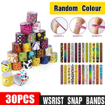 30/60PCS Mixed Wrist Snap Slap Bands Kids Party Bag Filler Toy Gift Favor - Aimall