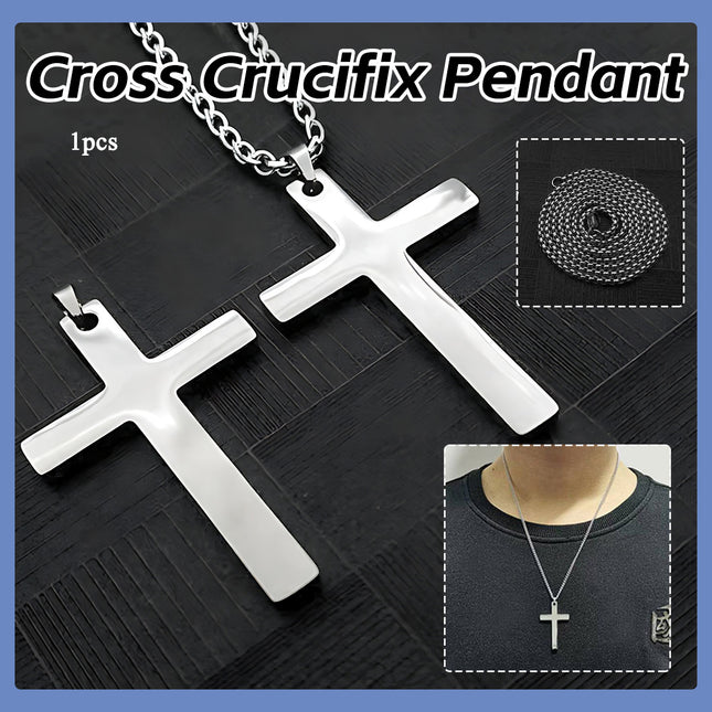Gold-Plated Stainless Steel Men's Cross Fashion Pendant Necklace with Long Chain