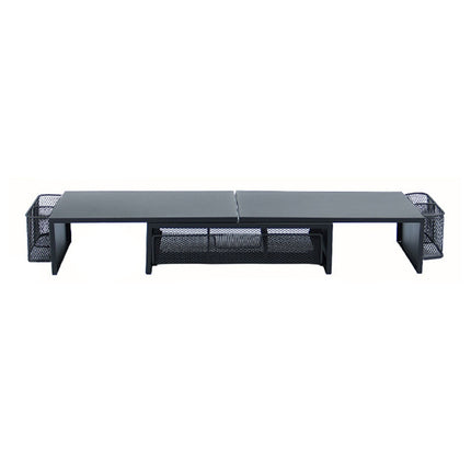 Dual Monitor Stand Extendable 98-112.5cm Black Metal Mesh Drawer Side Baskets