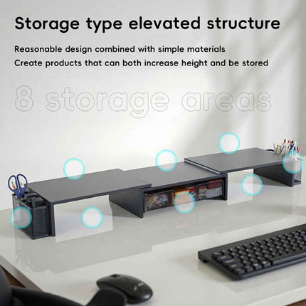 Dual Monitor Stand Extendable 98-112.5cm Black Metal Mesh Drawer Side Baskets